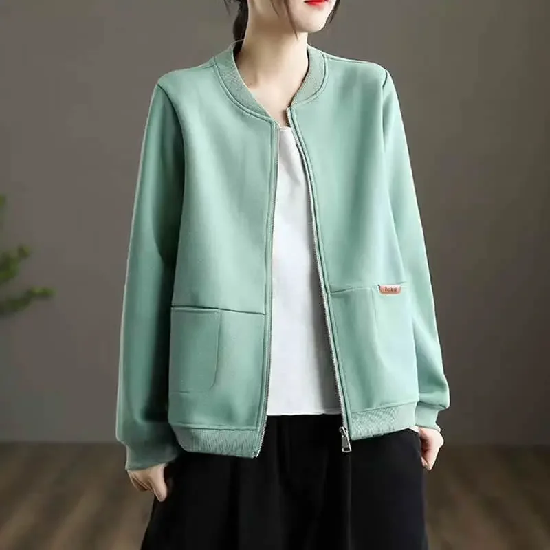 Baseball letec Coat Woman Zip-Up Loose Plain Pretty Bomber Bomber pre ženy príležitostné nové výrobky Propagácia oblečenia
