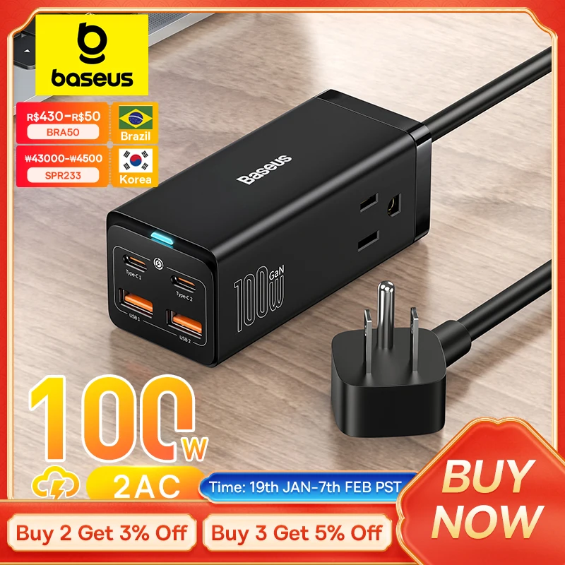 Baseus 100W Gan3 Pro Desktop nabíjačka Power Strip US Plug nabíjacej stanice Rýchla nabíjačka pre iPhone 16 15 14 Xiaomi Samsung Laptop