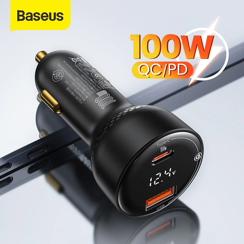 Baseus 100W nabíjačka automobilu rýchly nabíjanie QC 4.0 3.0 PD Rýchle nabíjanie USB Typ C Phone nabíjačka pre iPhone 12 11 Xiaomi MacBook NAPOJE