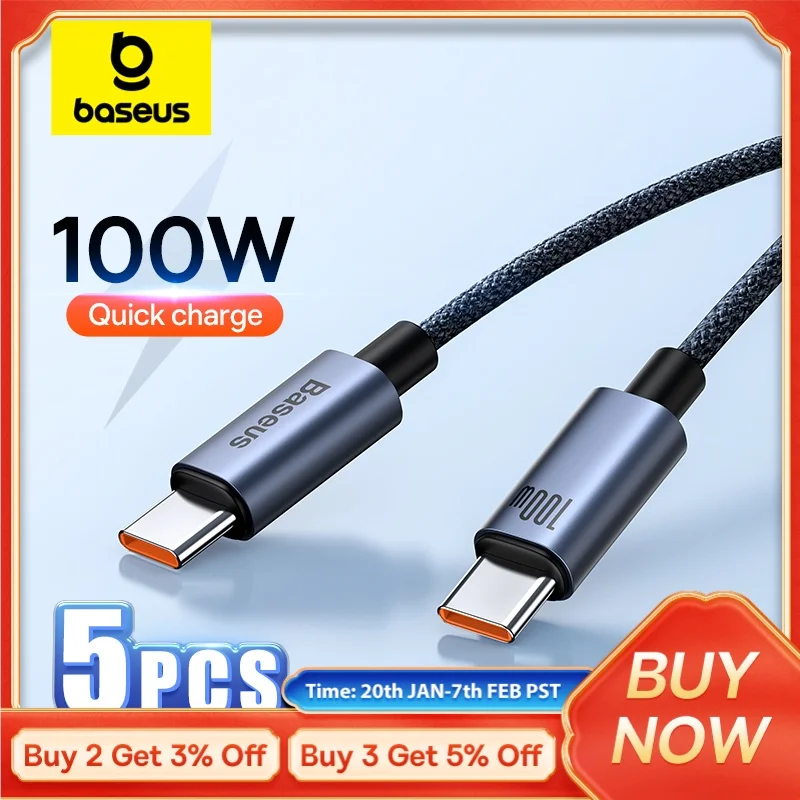 Baseus 2/5ks 100W USB C k USB C kábel pre iPhone 15 PD Rýchle nabíjacie nabíjacie nabíjacie drôtené kábel pre MacBook iPad Samsung Huawei Xiaomi