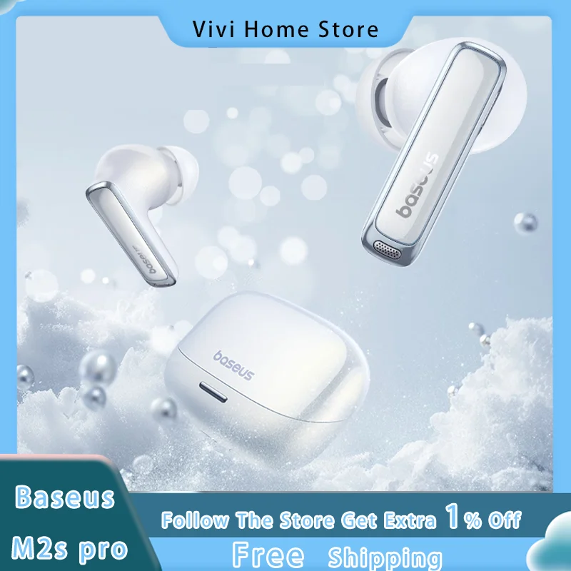 Baseus M2S Pro Wireless Bluetooth slúchadlá 52 dB Vodný hluk redukcie hluku BISA Zvukový efekt Prispôsobené slúchadlá a mikrofón