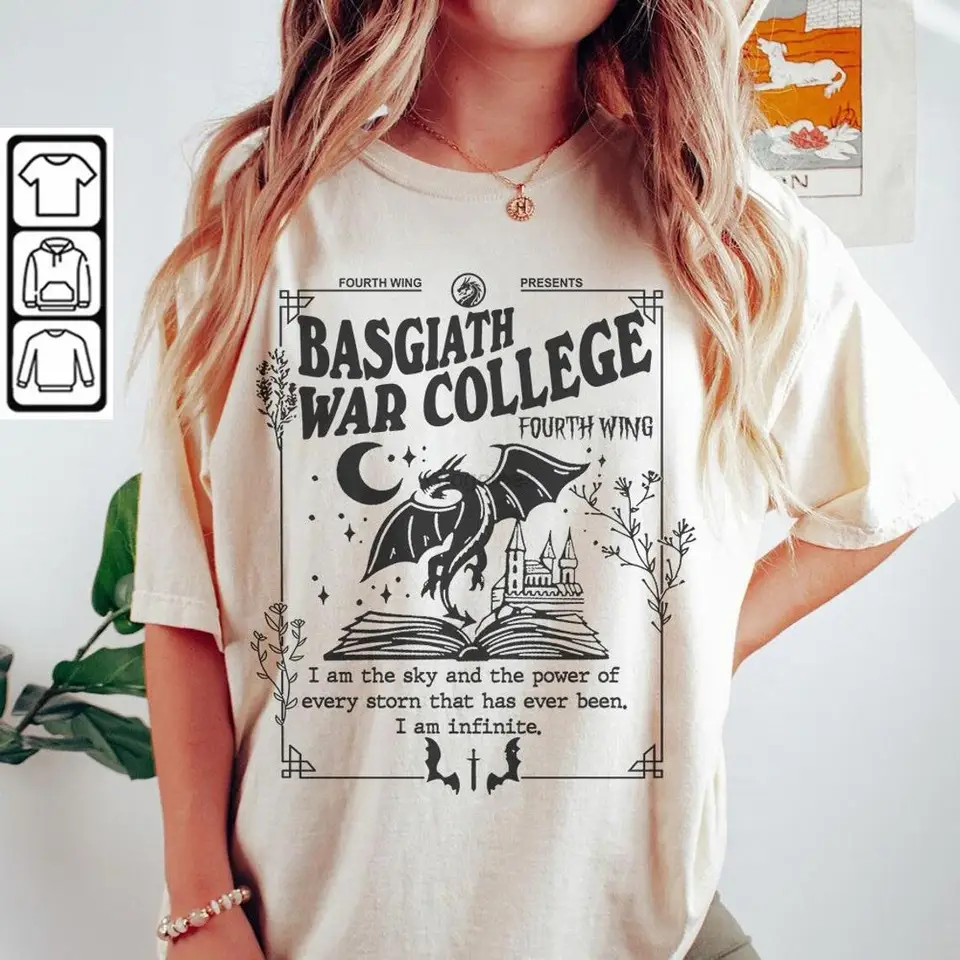 Basgiath War College Book košeľa Vintage štvrté krídlo Dragon Rider Shirt Fly alebo Die Rebecca Yarros Tee Violet Sorrengail Bookish L