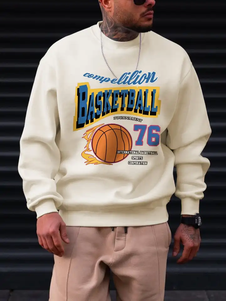 Basketbalový oheň Športový štýl 76 listov mužov oblečenie rtero jesenná mikina fleece voľné pulvovery hip hopové ležérne mužské streetwear