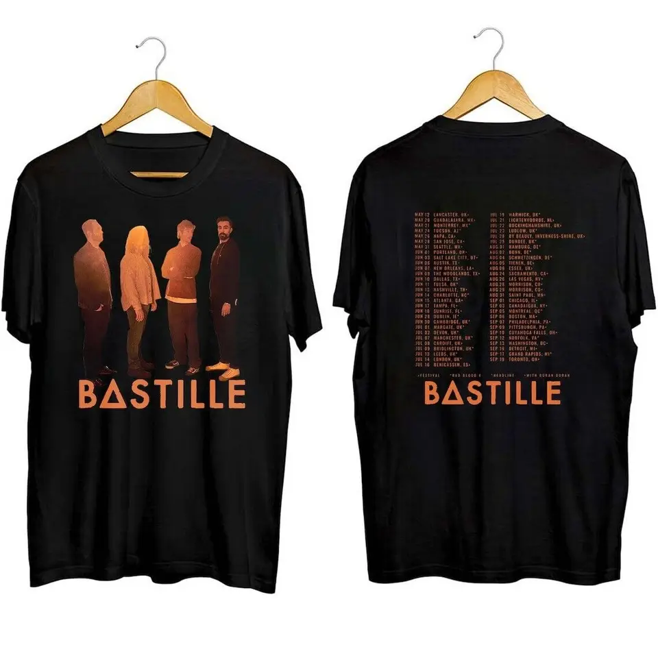 Bastille Band Music American Tour 2023 Tričko čierne 2 bočné darček pre fanúšikov hudbu