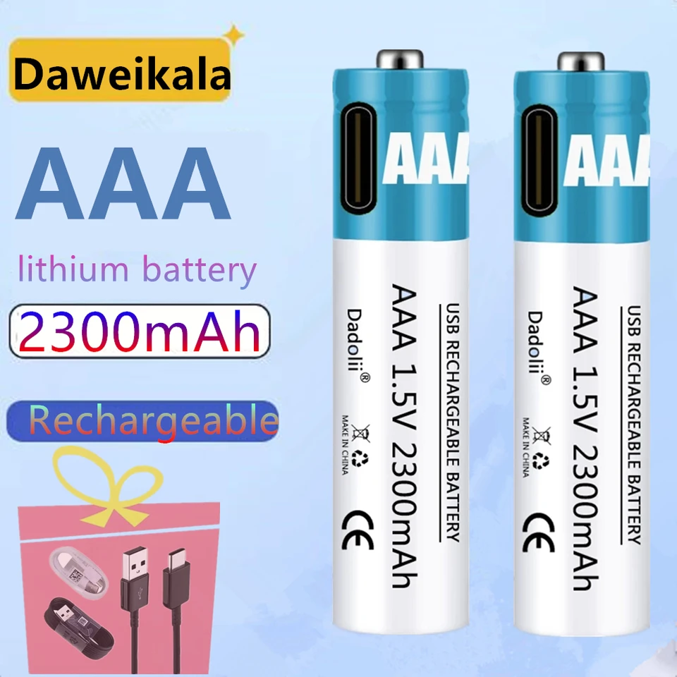 Batería prepracovateľná de Políero de Litio, Pila Aaa de 1,5 V, 2300 mAh, Carga Rápida Por Cable USB Tipo C, Novedad