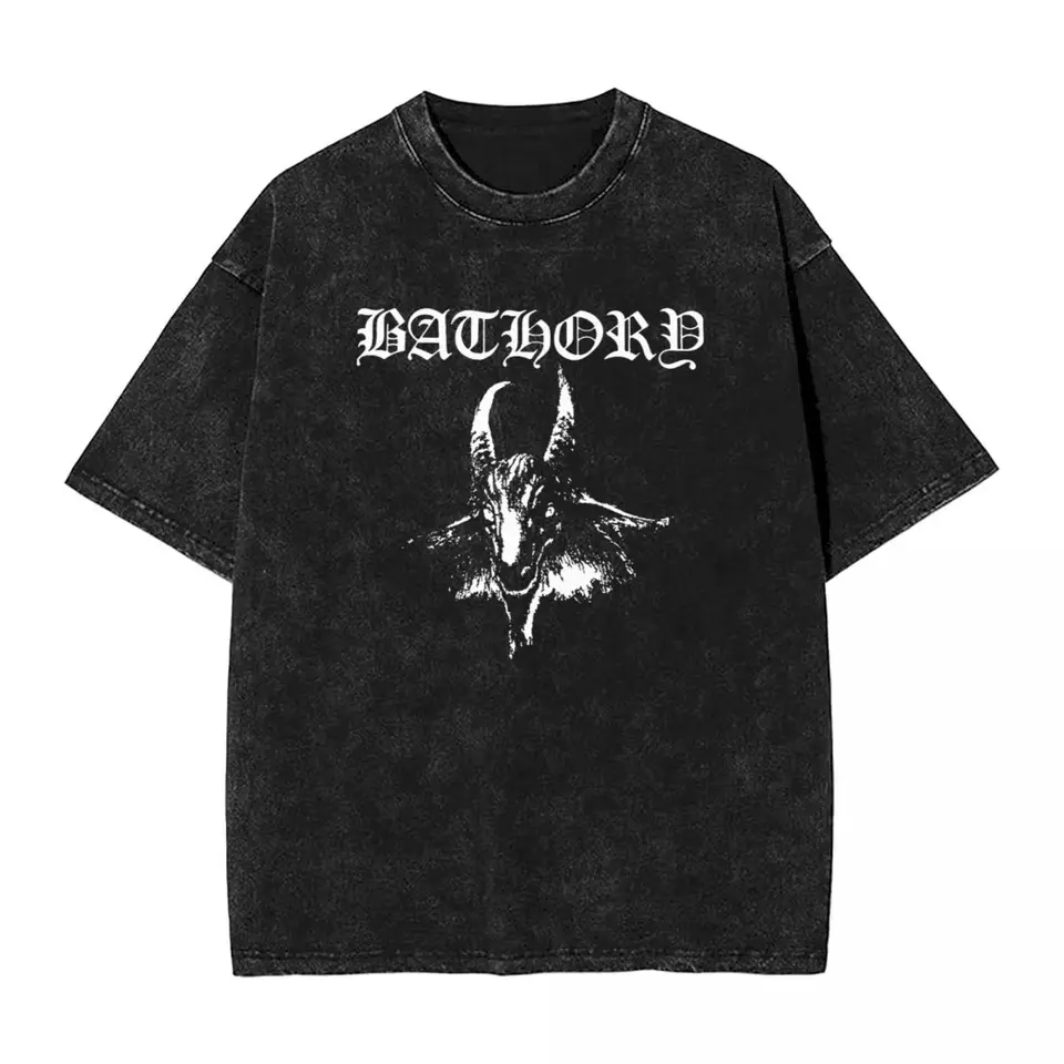 Bathory Original Logo Goat Washed T tričká Streetwear Hip Hop Novinka Tričko Tees Men ženy bavlna nadmerne prevyšujú grafiku