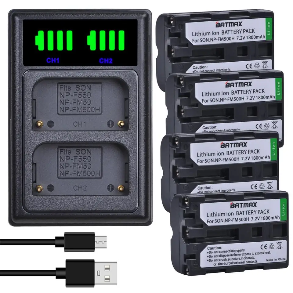 BATMAX NP-FM500H FM500H batéria+LED USB Dual Charger s portom typu C pre Sony Alpha A58 DSLR-A350A300/A350/A450/A500/A550