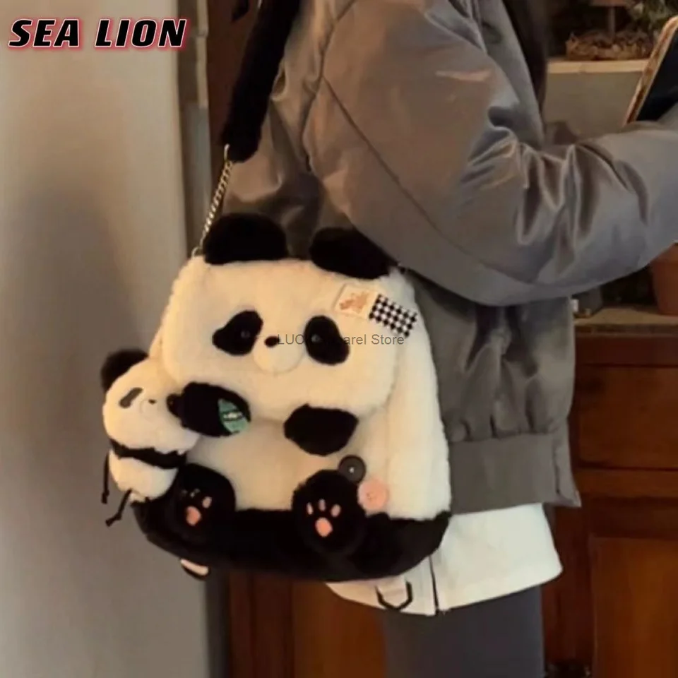 Batoh Panda, ktorý objíma bambusový včelie Flip Bag Cute Batch Plush Doll One/Dve ramená veľkú kapacitnú knižnú tašku
