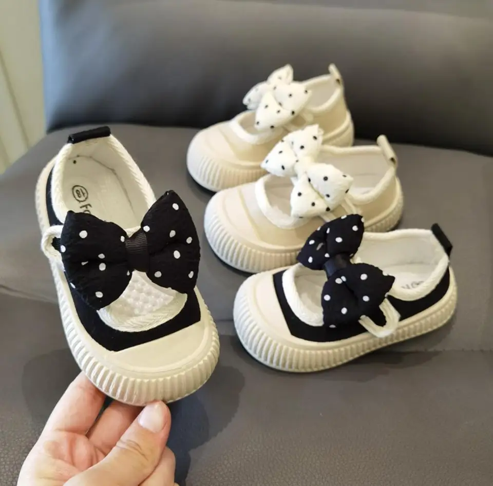 Batoľa detské detské topánky dizajn štvorcový punka dot bow plátno topánky Dievčatá Dievčatá Soft-Soled Princezná Flats tenisky
