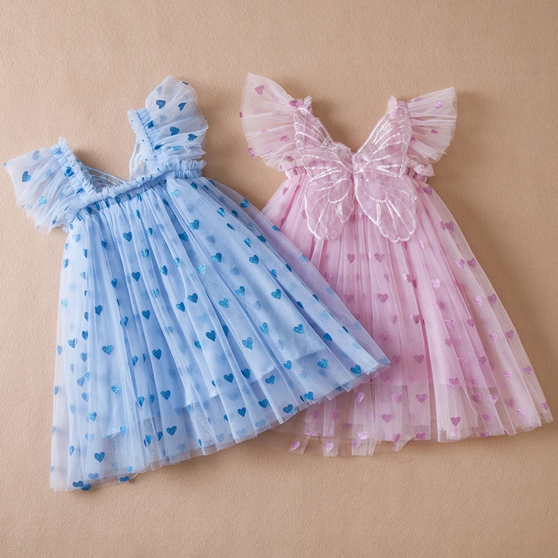 Batoľa dievča šaty sladké letné šaty s motýľovými krídlami bez rukávov bez rukávov šaty dievčatko princezná narodeninová oslava Vestidos