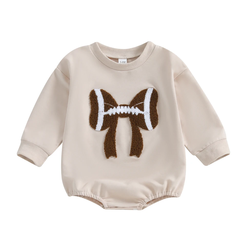 Batoľa dievčatko Bubble Romper Cute Bow futbalt tlače dlhý rukáv posádka krku mikina mikiny pre dojčatá