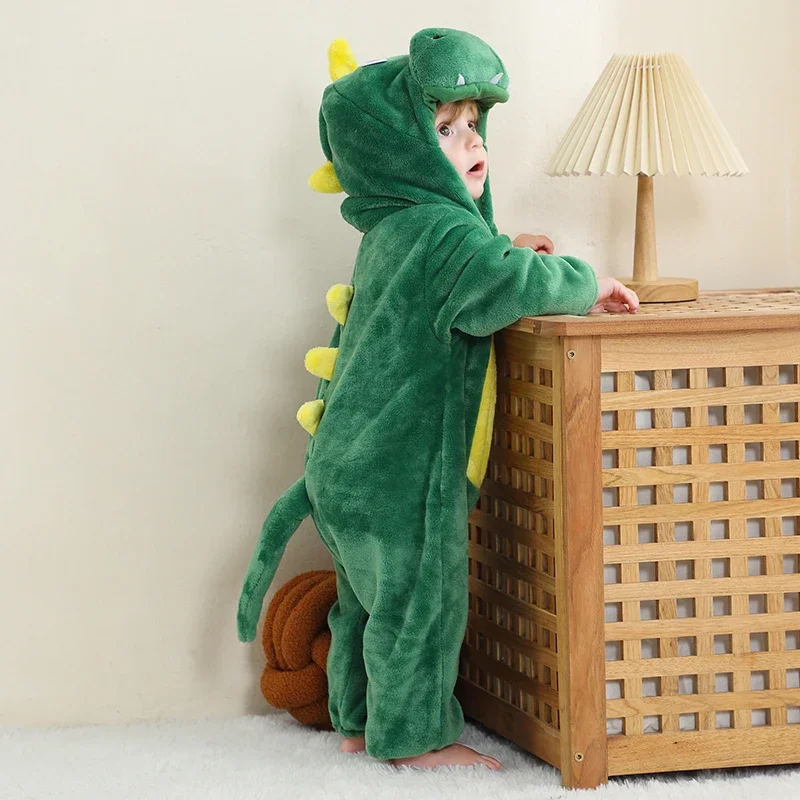 Batoľa dinosaurus s kapucňou plazený oblek roztomilý tigr leopard mäkký teplý flanel zips zvierat