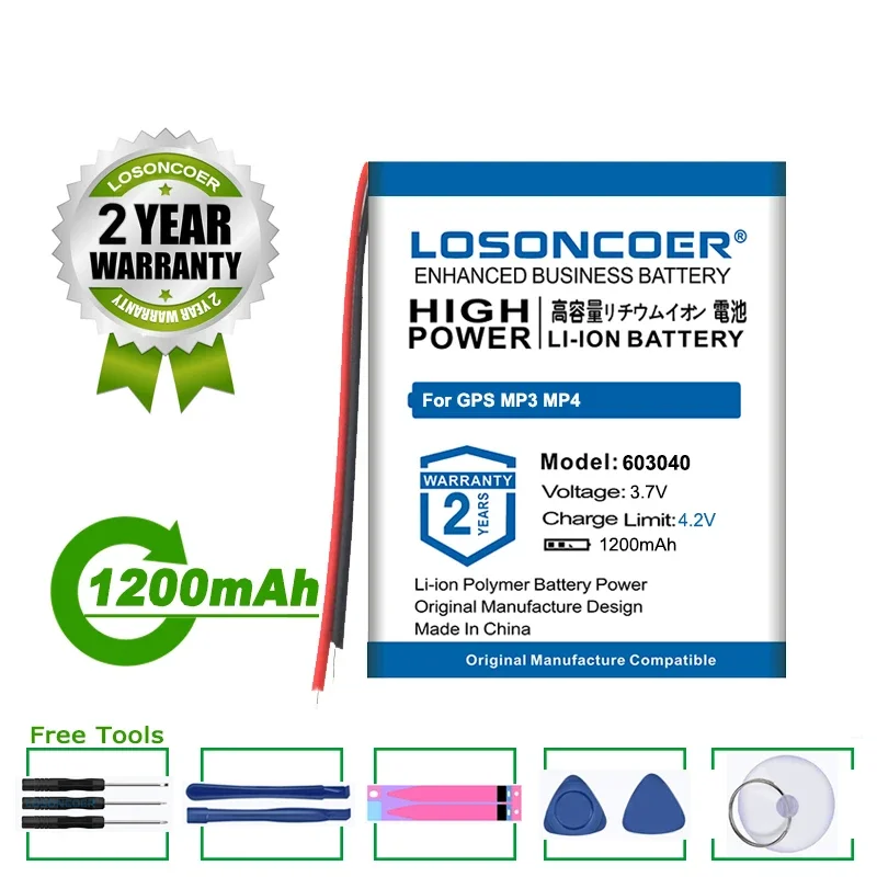 Batéria 1200 mAh 603040 pre DVD MP3 MP4 MP5 LED žiarovka Bluetooth Akumulátor náhlavnej súpravy