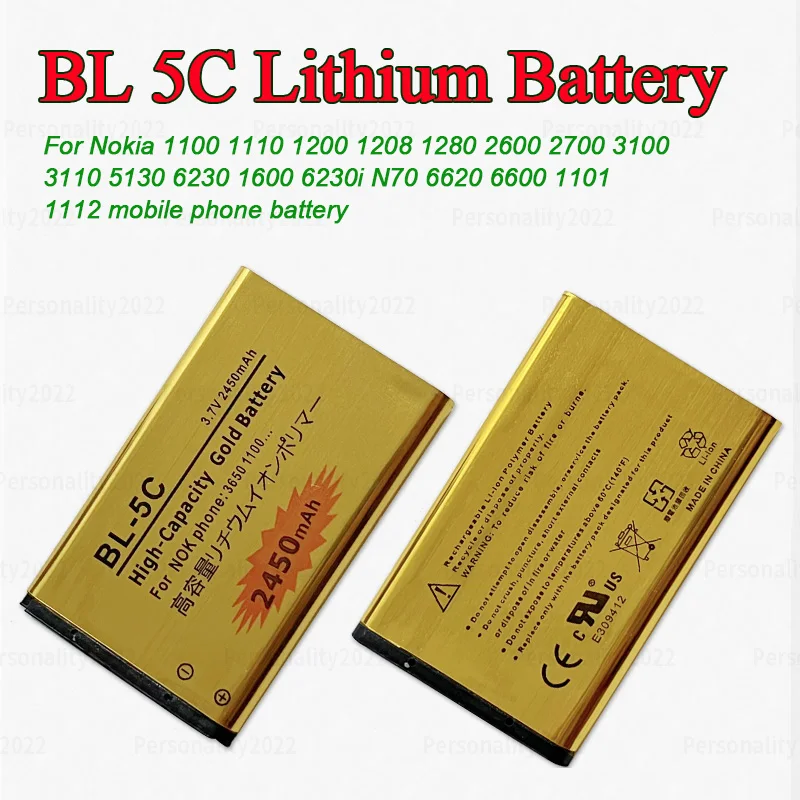 Batéria BL-5C 3,7V BL 5C 2450 mAh pre Nokia BL5C 1600 6230 2600 1100 1110 1200 1208 2700 3100 3110 N70 Mobilný telefón batérie mobilných telefónov