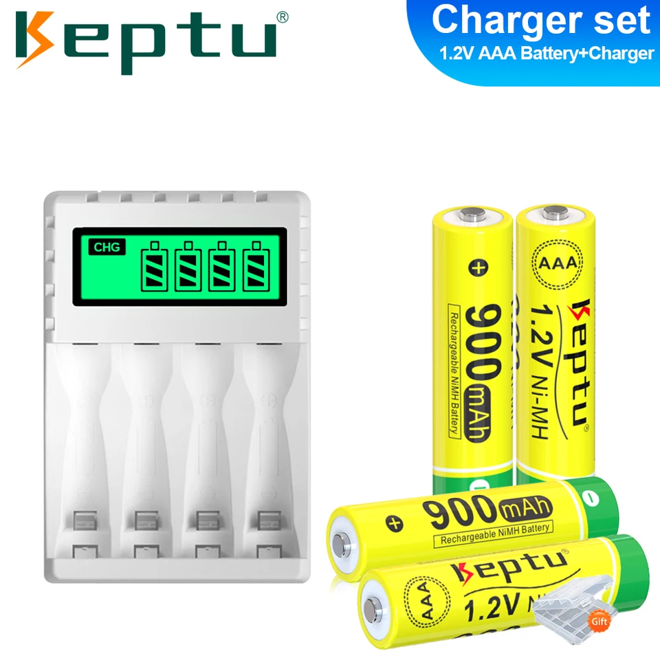 Batéria DEADU AAA 1,2 V NI-MH AAA Nabíjateľná batéria 900 mAh 100% reálna kapacita 3A Bateria + 4-slot LCD nabíjačka pre 1,2 V AA/AAA
