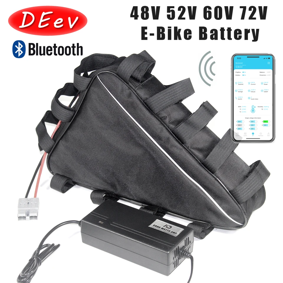 Batéria Ebike 48V 52V 60V 72V 20AH 30AH 40AH Elektrický bicykel bateria li-on balenie Bluetooth BMS 1000W 2000W 3000W 4000W Motor Sit
