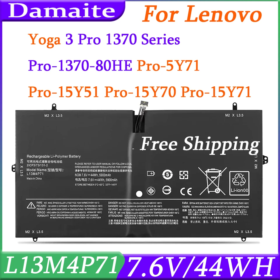 Batéria laptopu L13M4P71 pre Lenovo Yoga 3 Pro 1370 PRO-1370-80HE PRO-5Y71 PRO-I5Y51 PRO-I5Y70 PRO-I5Y71 L14S4P71 44WH