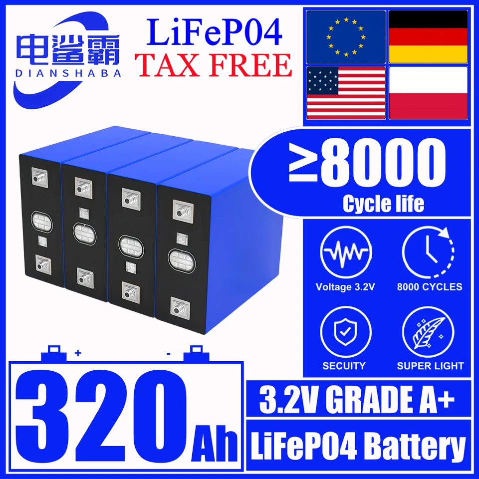Batéria LIFEP04 3,2 V 320AH LITHIUM FOFOFATOVÉHO BATÉRIA DIY 12V 24 V 48VSUBEATIBLE pre solárne RV Elektrické kempingové vozidlá