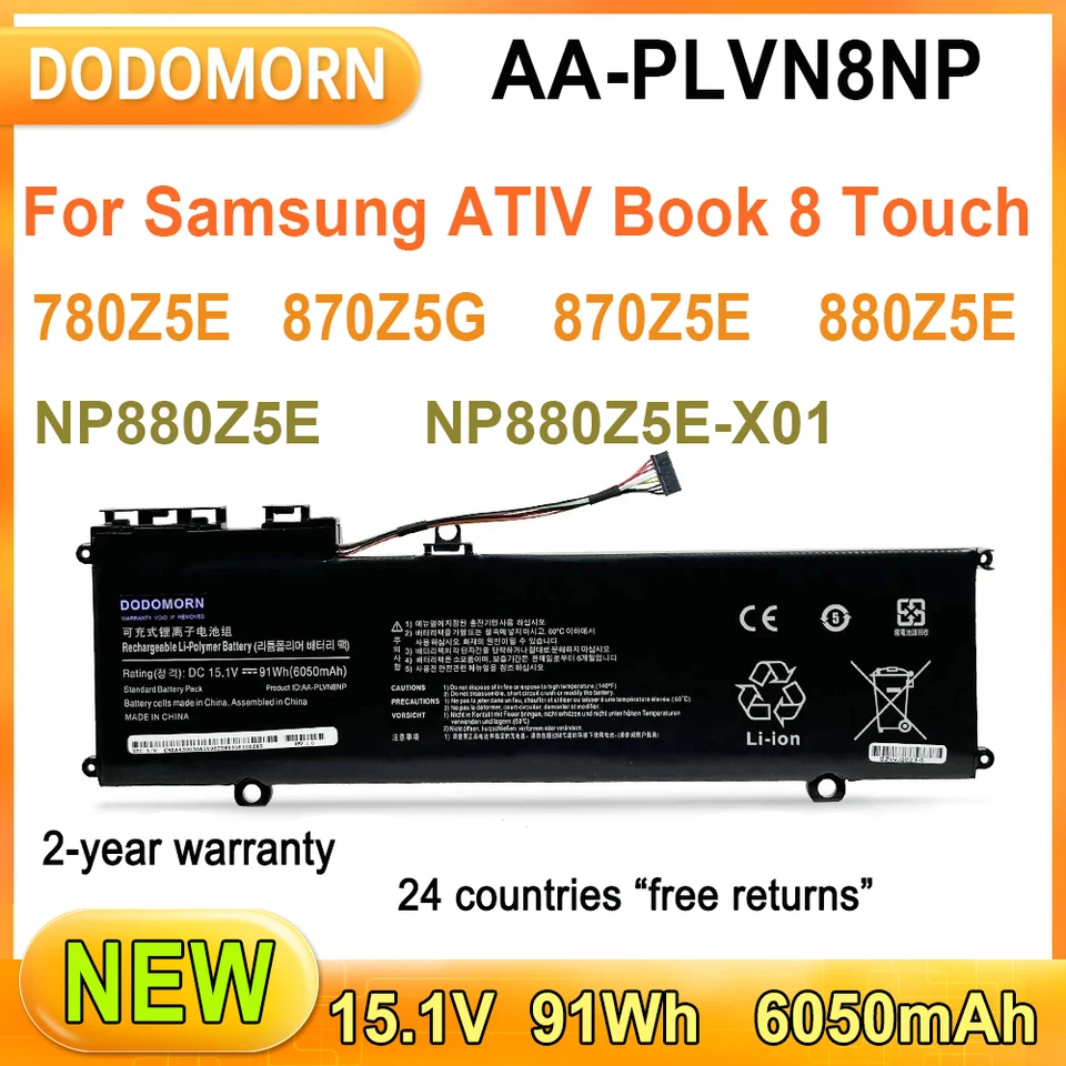 Batéria notebooku AA-PLVN8NP pre Samsung ATIV Book 8 Touch Series 15,1V 91Wh 6050 mAh Vysoko kvalitná dvojročná záruka
