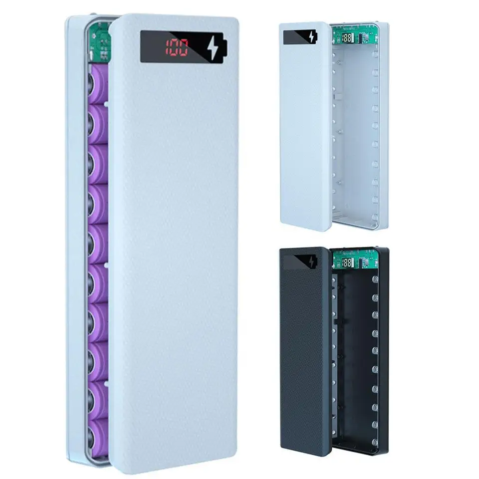 Batéria Power Bank Kit Sit Display Mobile Power DIY Kit Support 10 Batéria 18650 Model Storage Box Odnímateľné puzdrá
