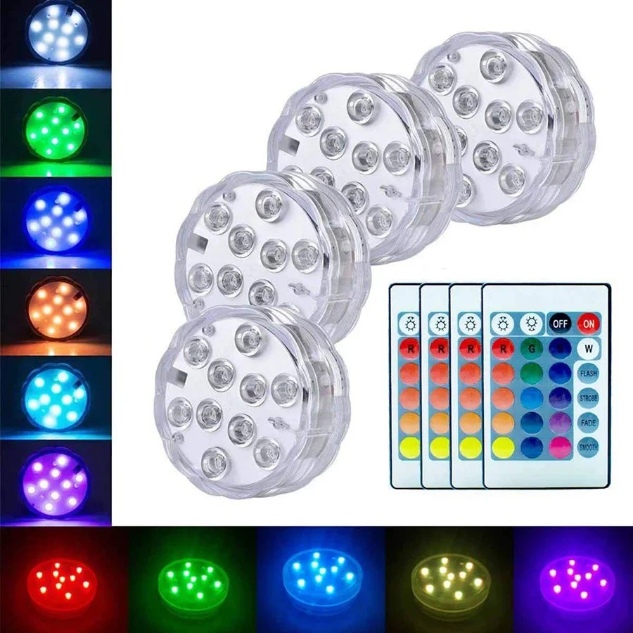 Batéria prevádzkovaná 10LEDS RGB LED ponorné svetlá pod vodou nočná lampa záhradné svetlá bazénov pre svadobnú hostinu Vase misa