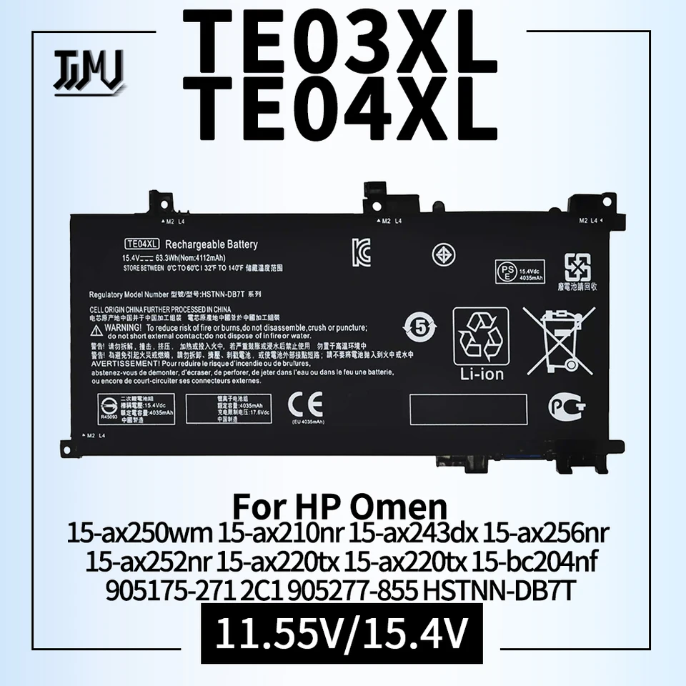 Batéria TE04XL pre HP OMEN 15-AX250WM 15-AX210NR 15-AX243DX 15-AX256NR 15-AX252NR 15-AX220TX 15-BC204NF 905175-271 905277-855