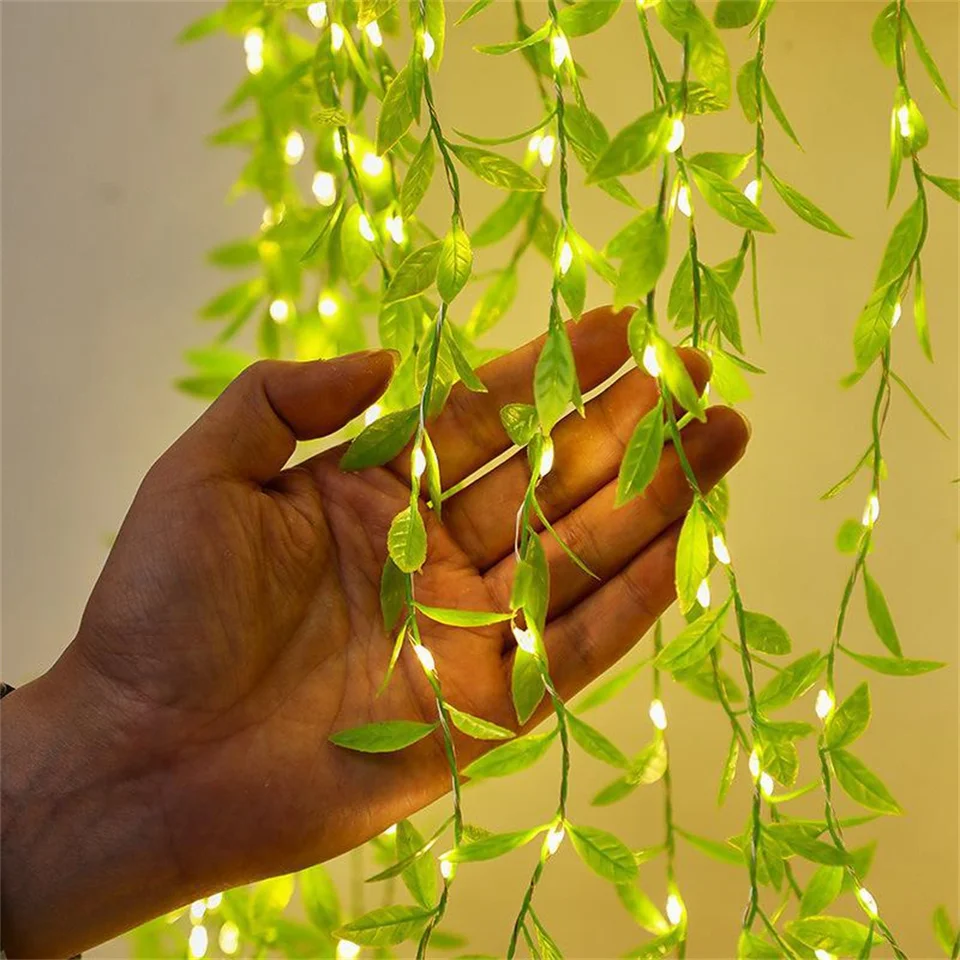 Batéria umelý list Willow Vines LED LIGH LIGH SLACT GARTAND Kvet vianočné svetlá pre domácu záhradu Svadobná večera Výzdoba