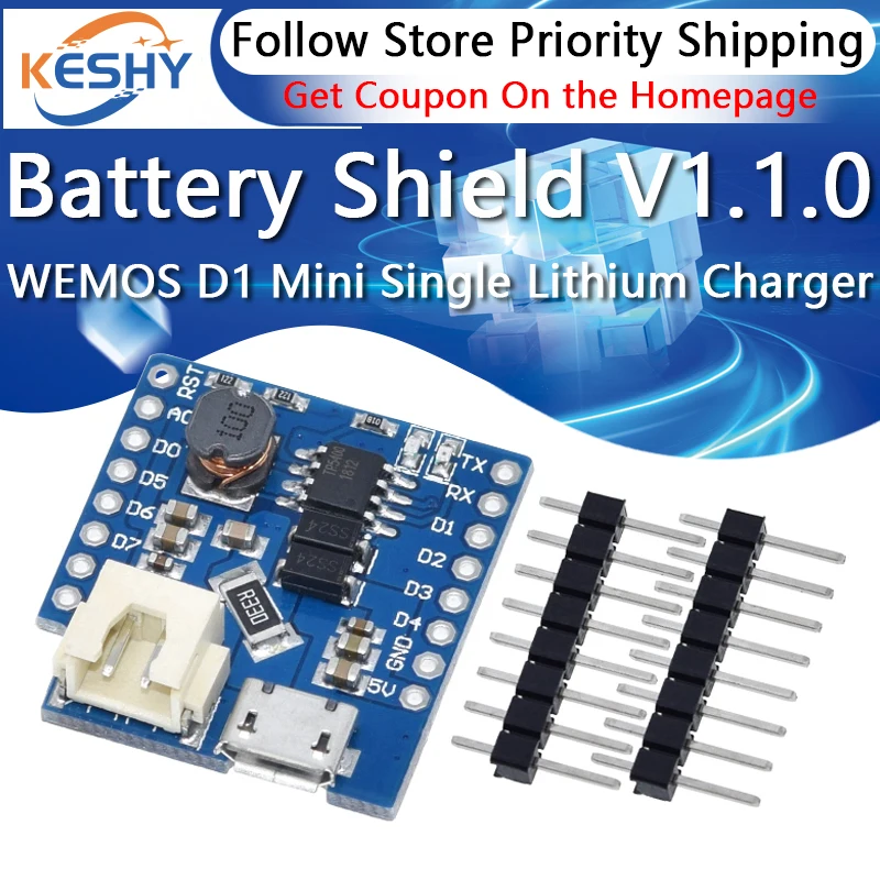 Batériový štít v1.1.0 pre Wemos D1 Mini Single Litium Battery Bating & Boost