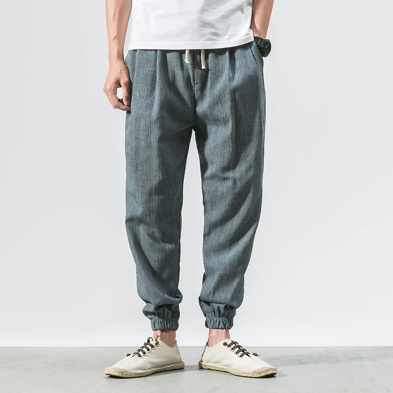 Bavlnená bielizeň Príležitostné harémové nohavice muži Joggers Man letné nohavice Mužský čínsky štýl vrecká 2023 harajuku clothte