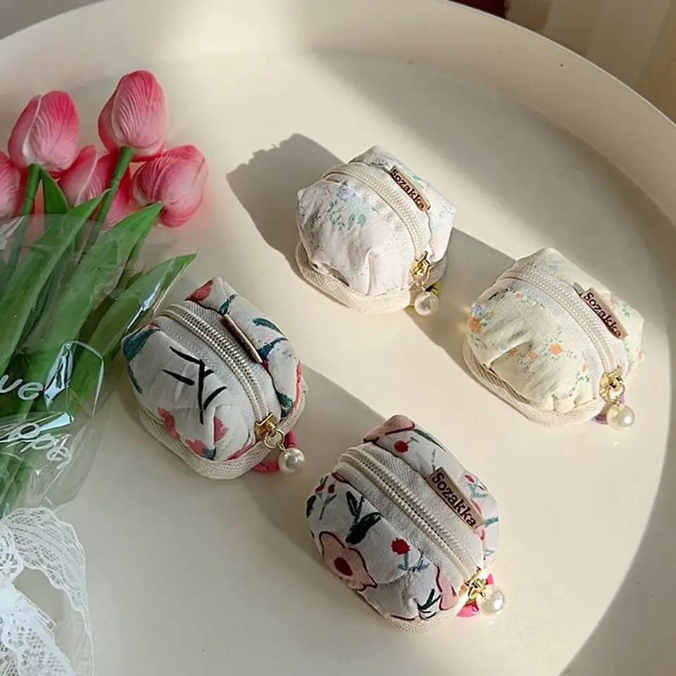 Bavlnená mini minca kabelka roztomilý malý kvetinový taška prívesok Mini Storage Bag Držiteľ Kľúč
