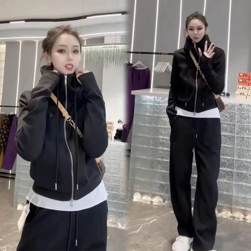 Bavlnené dámske športové oblečenie Tracksuits Outfits Korean Style Hoodie bunda+nohavičky bežecké jogger fitness workout casure Set Sport Suit