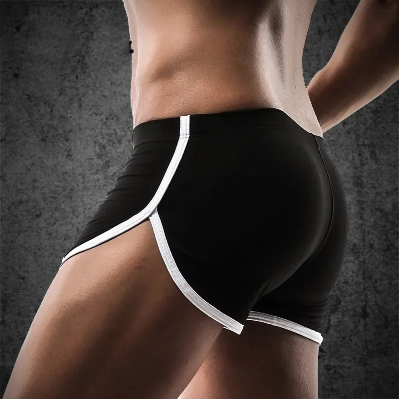 Bavlnené mužov Boxery spodná bielizeň Sexy vydutie puzdro Mužské nohavičky nohavičky Split Man Boxershorts Cozy Loose Lounge Home Shorts