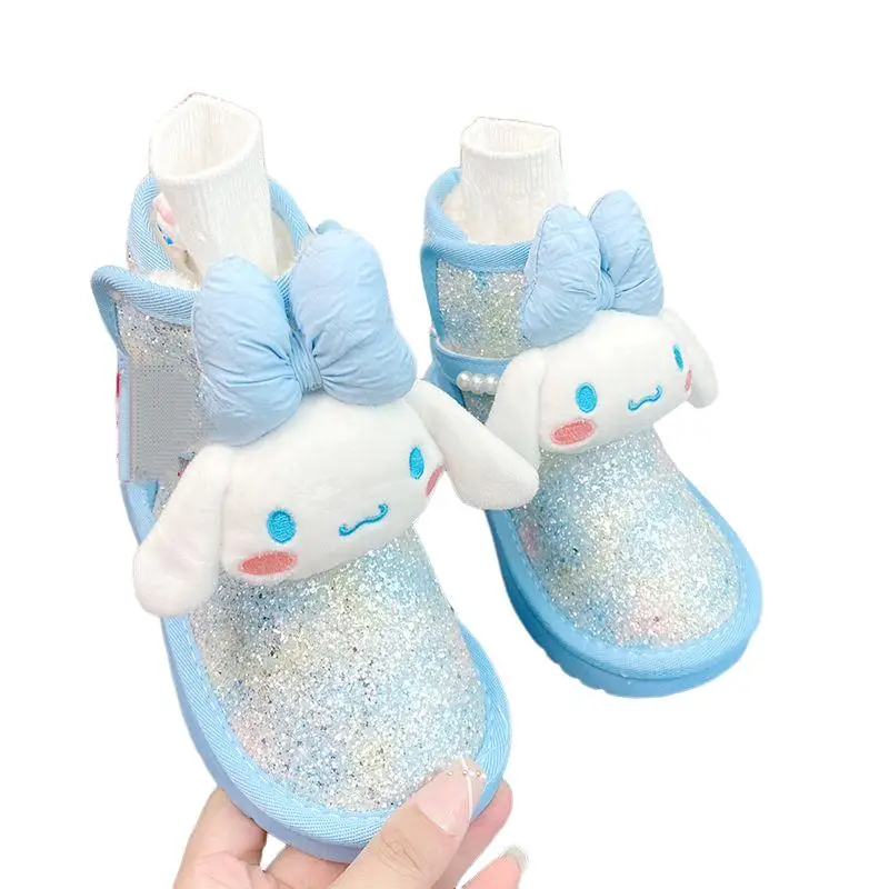 Bavlnené topánky Sanrio Girl Diamond Inlay Sneh Boots Hot Kuromi Hello Kitty Cinnamoroll Kawaii deti zimné štýl karikatúry topánky