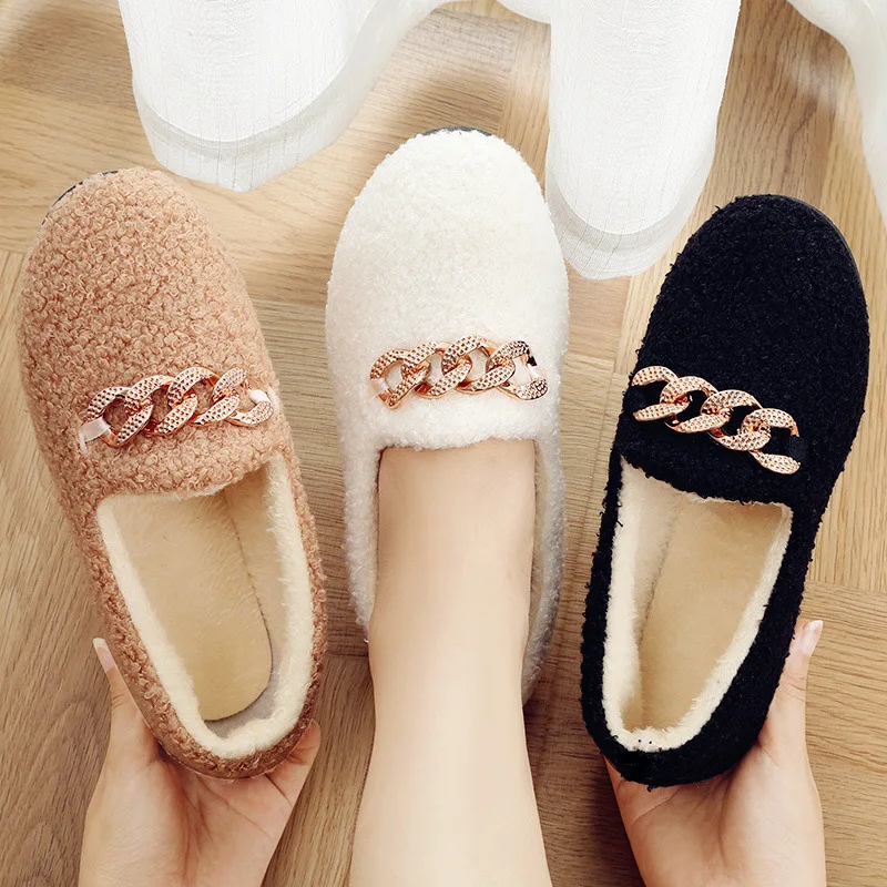 Bavlnené topánky Ženy Beanie Shoes Autumn a Winter Warm Plus Velvet Cotton Korean Style Low Cut Flat Solled Lazy Furry topánky