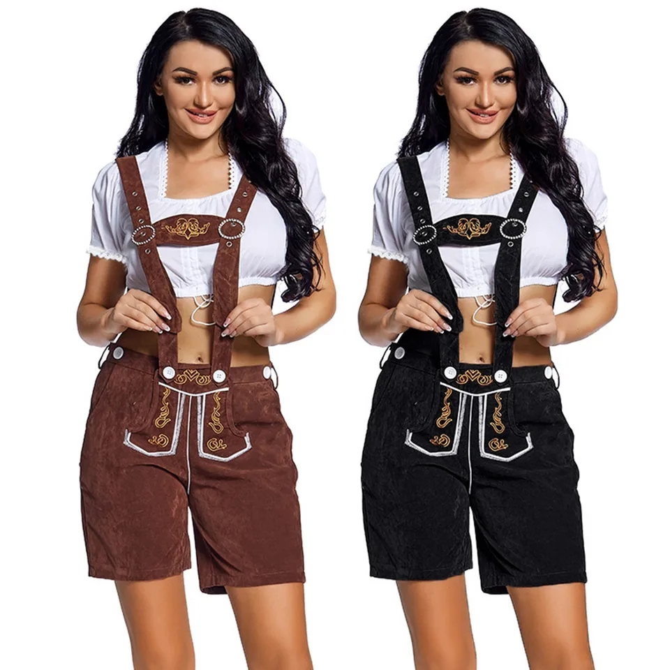 Bavorský oktoberfest Ženy Lederhosen Podväzky Tradičné pivo slúžka Cosplay kostýmy nemecké pivné festivaly Suspenders Shorts