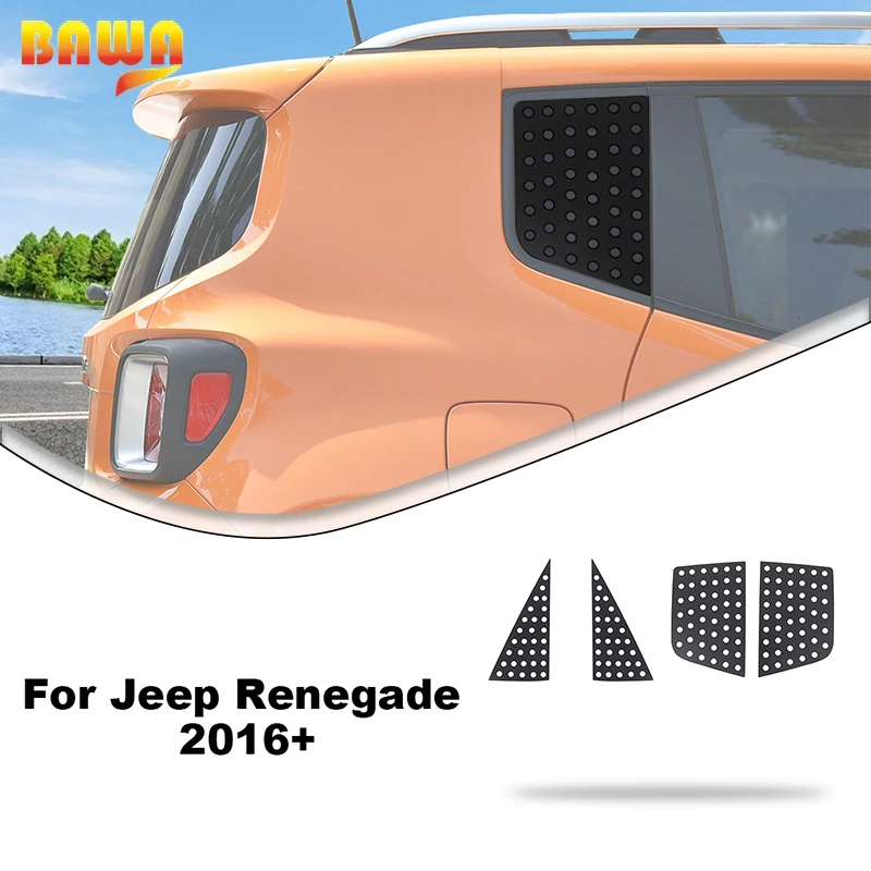 BAWA AALUMINUM Zliatina Zadná/predná trojuholníková sklenená dekorácia pre Jeep Renegade 2016 2017 2018 2019 2020 2021 2022 2023 2024
