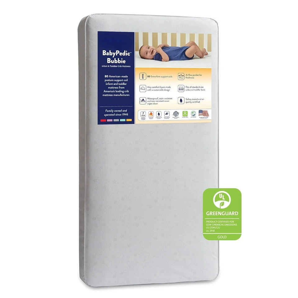 Baypedic Premium hypoalergénne nepremokavá matrac pre detskú postieľku a matrac pre batoľatá, vzdušné pohodlie, 80 oceľových cievok