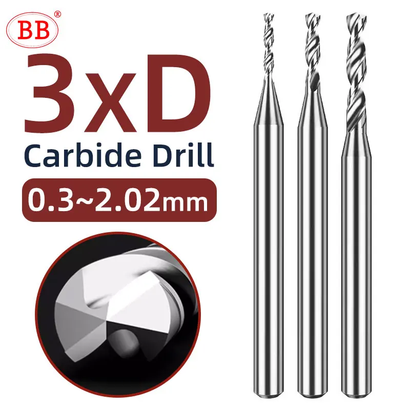 BB Micro vŕtačka pevná masívna karbid bit bit Mini CNC hliníkový otvor Vytváranie vonkajšieho chladenia 3xD priemer drieku 4 mm D4 BF2055 0,3 ~ 2,02 mm