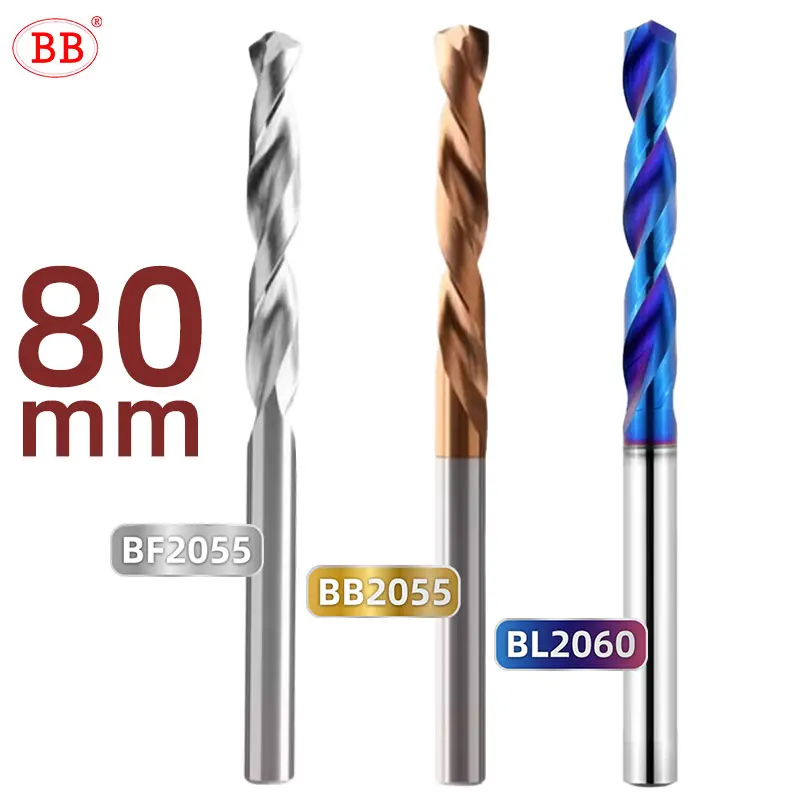 BB tuhá karbidová vŕtačka 80 mm s dlhou dĺžkou volfrám CNC CNC spracovanie 3-9 mm pre hliníkové oceľové liatinové drevo