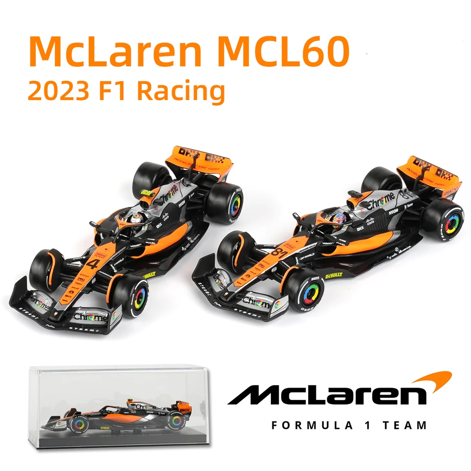 Bburago 1:43 2023 McLaren Mcl60 F1 Formula Racing Car Static Simulation Diecast Zliatina Model Acryl Box