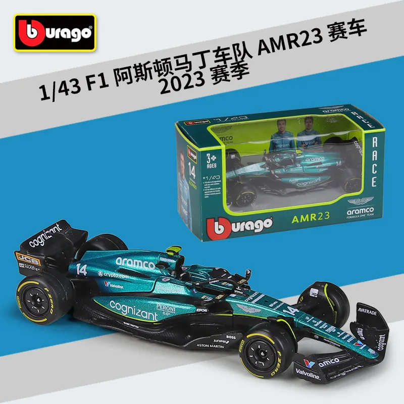Bburago 1:43 F1 Aston Martin Amr23 #14 #18 2023 ALO FERNANDO ALONSO STR RACE CAR SIMULÁCIA ZLOŽENIE HODNÉHO MODELOM HOODY