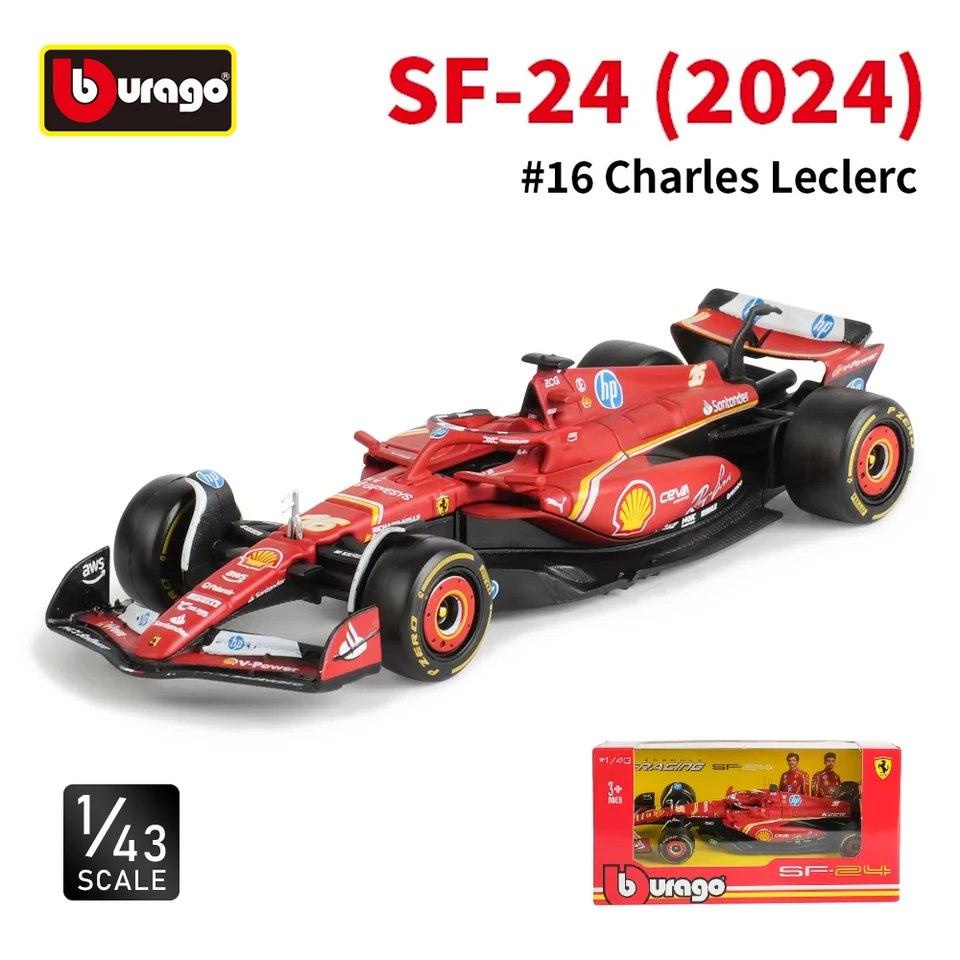 BBURAGO 1:43 F1 Ferrari SF24 55 Carlos Sainz 16 Leclerc Red Bull RB20 Zliatina Diecast automobil Model hračky zberateľné vianočný darček