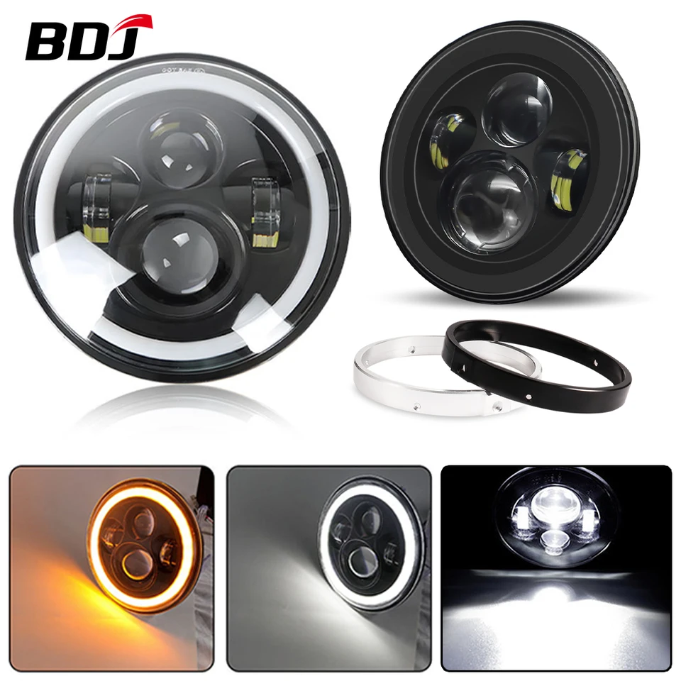 BDJ 7 palcový motocykel LED svetlomet 5. svetlomet 50W pre Harley Angel Eyes Turn Signal Classic Street Bike E Mark Dot Fog Lamp