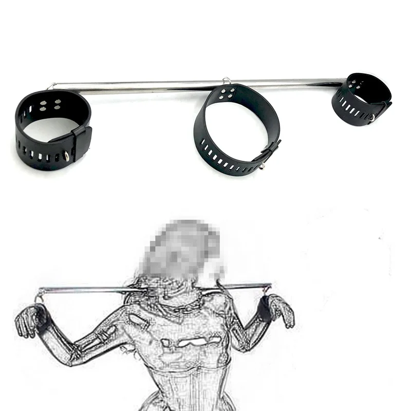 BDSM Bondage Nerezová oceľ + PU kožený krk na krk Obmedzenie zápästia Rastings Slave Submissive Fetish Wear Games Sex Hračky