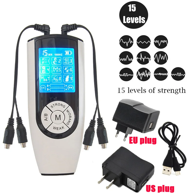 BDSM Strong Electric Stimulation Massage Power Therapy Box Stroj USB nabíjanie Elektroškovaný hostiteľ duálny výstup, Sex Medical Tools