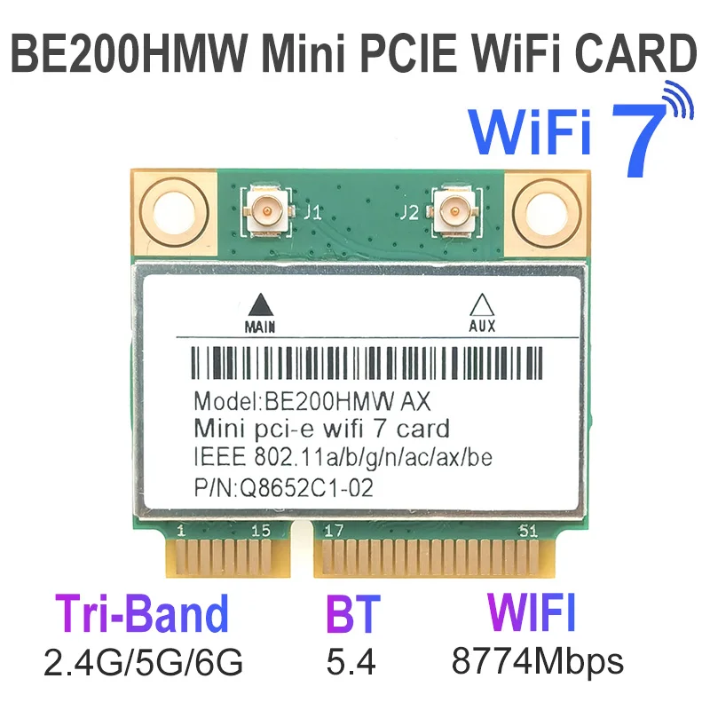 Be200 WiFi 7 Card BE200HMW Mini PCIe pre Bluetooth 5.4 Tri Band 2.4g/5G/6GHz Wireless Network Adapter pre PC Windows10/11 WiFi6e