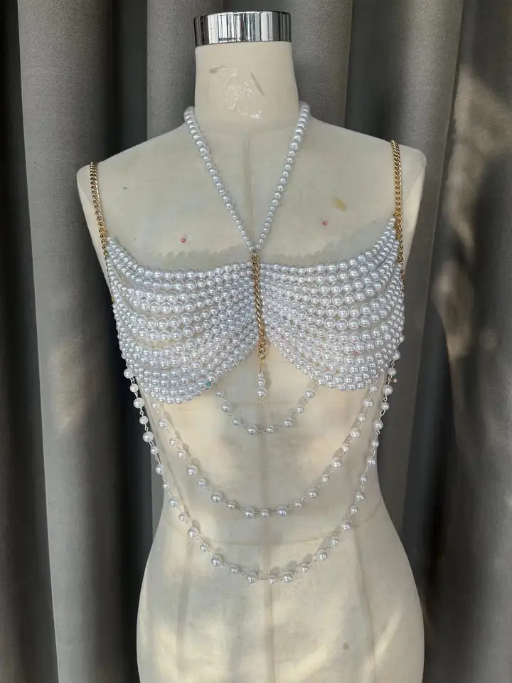 BeachApche Ručne tkané perly s dutou kovovou reťazou Tassel Cain Stretnite podprsenku sexy dievčenský bazén kokteilový kokteil top