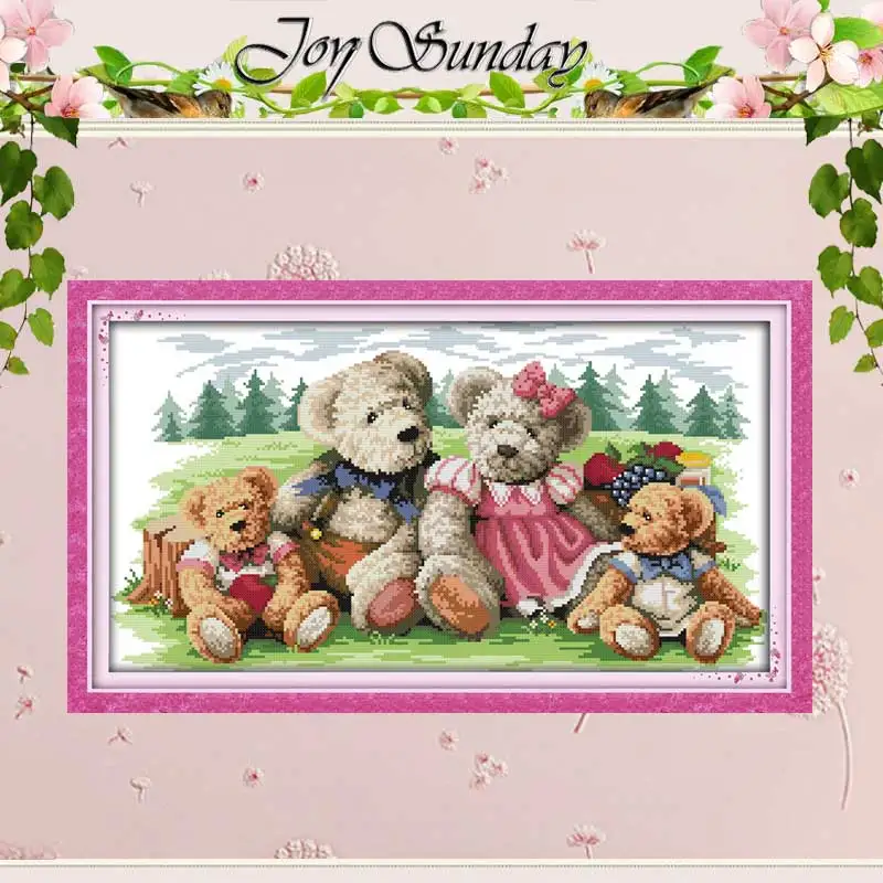 Bear Family (2) Vzory spočítané krížové stehové sety 11ct 14ct 16ct pečiatka DMC Cross-Stitch Kit vyšíva