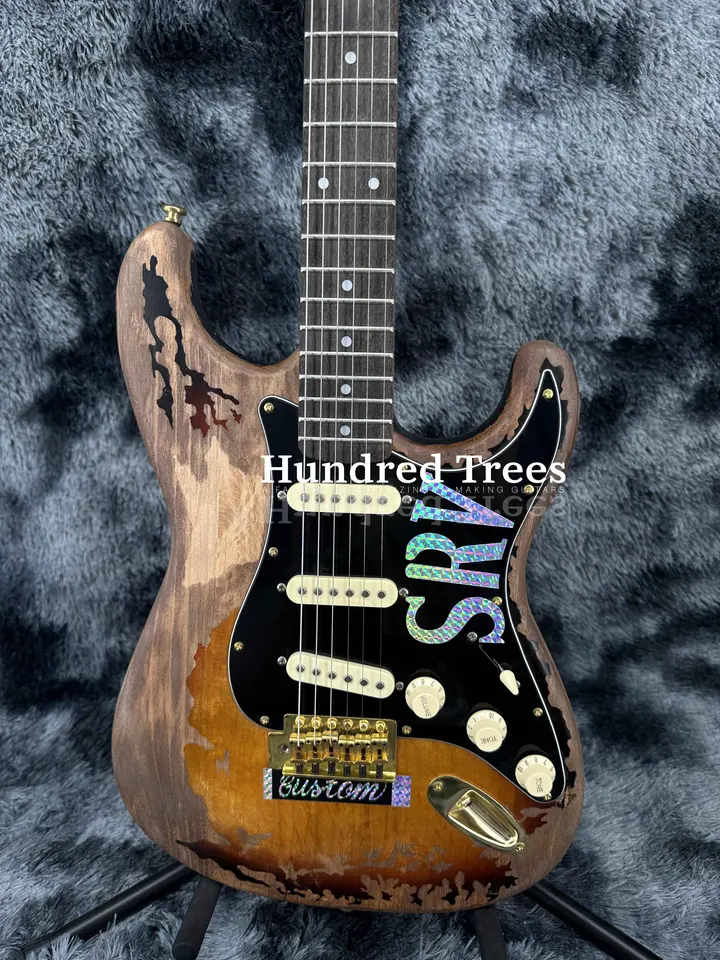 Beast Black Electric Guitar Vintage SRV 3S Pickup Pickguard Solid Gold Hardware Doprava zdarma