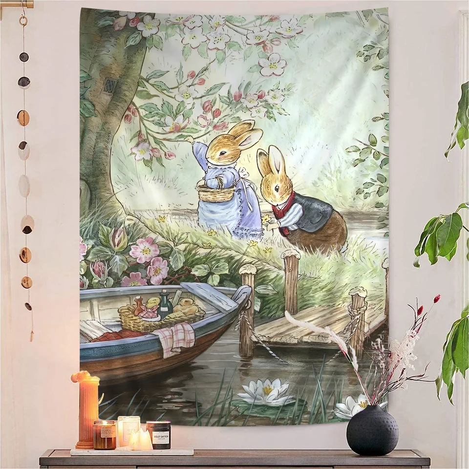Beatrix Potter Character Ilustrácia karikatúra tapiséria nástenné zavesenie dekorácie domácnosť Domovod dekorácie